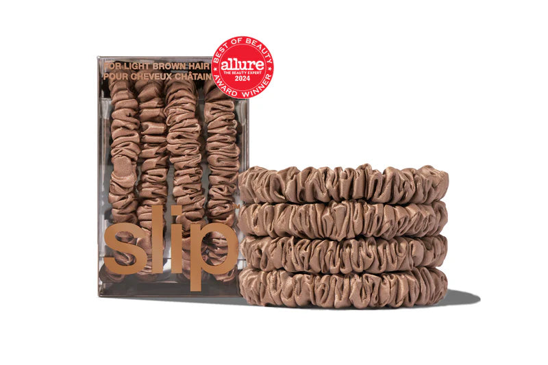 Silk Skinny Scrunchies Light Brown x 4